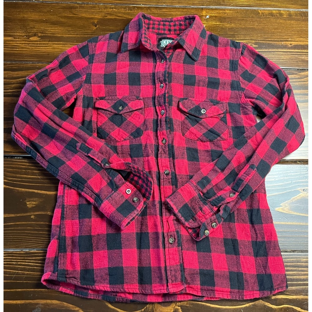 Key Shirt, Women's Size Small, Red Black, Checkered, Flannel, Button Up